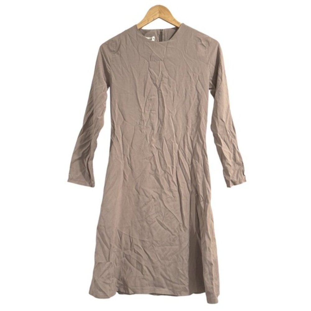 Bengisu Moda Long Sleeve Casual Dress A-Line Midi Dress Minimalist 38 Boho Beige